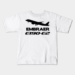 Embraer E190-E2 Silhouette Print (Black) Kids T-Shirt